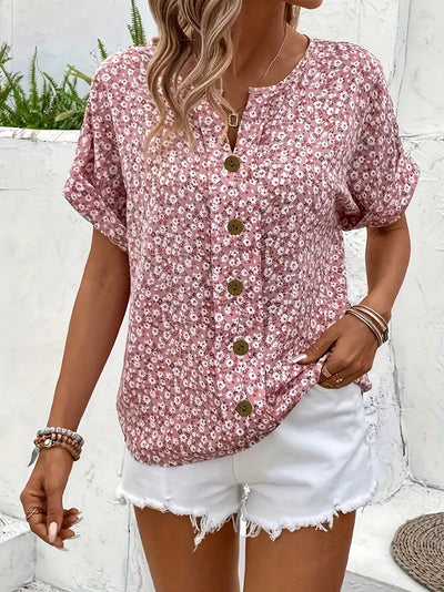 Tressa | Button-Front Floral Blouse