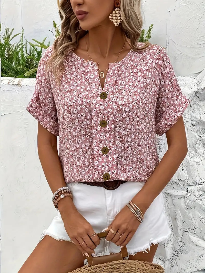 Tressa | Button-Front Floral Blouse
