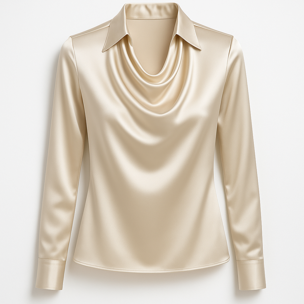 Noelle™ | Shiny Blouse with Pleated Neck