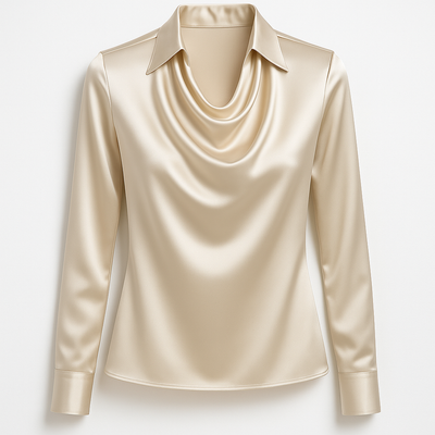 Noelle™ | Shiny Blouse with Pleated Neck